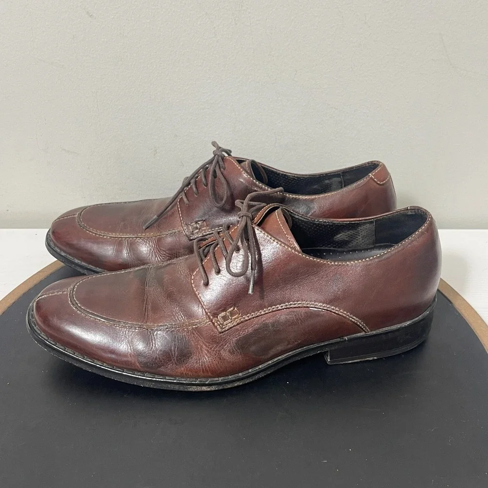 Cole Haan Oxford Shoes Men 7.5 M Brown Leather Stitch Lace Up Dress Smart Casual